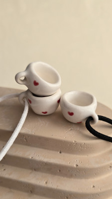 Підвіска керамічна чашка Тепле чаювання на шнурівці бантиком. 