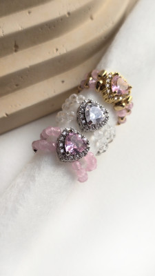 Каблучка на еластичній основі подвійна "Серцебиття" з великим кристалом сердечком