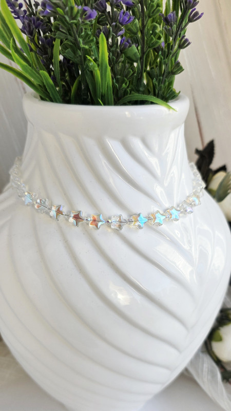 Чокер на шию з кристалів зірочок зі скла білі прозорі з місячним сяйвом