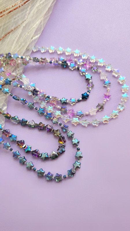 Чокер на шию з кристалів зірочок зі скла білі прозорі з місячним сяйвом